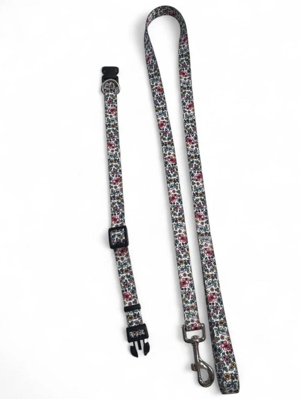 Floral Printed Dog Collar and Leash Set - Pink/Green